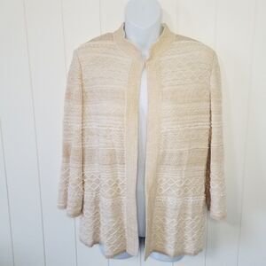 Ming Wang Cardigan Sweater Jacket Large Metallic Cream Ivory Long Sleeve Career